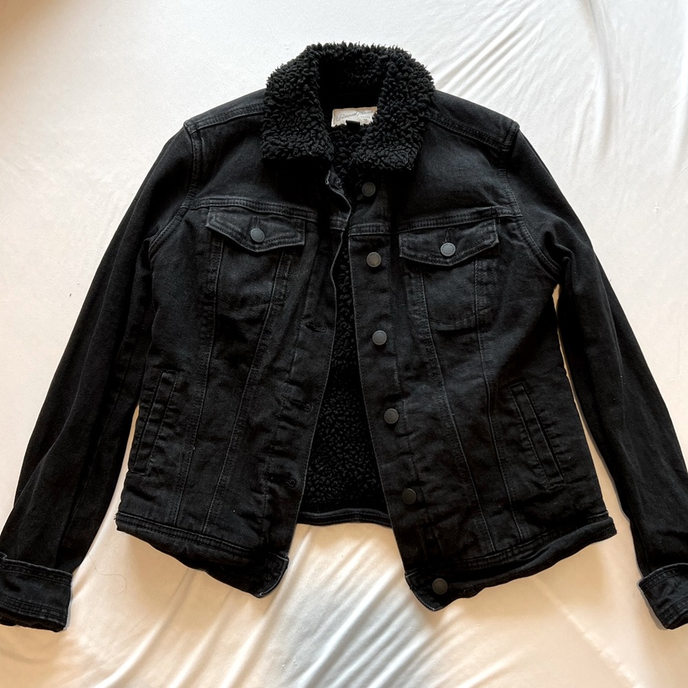 Black Denim Sherpa-Lined Jacket